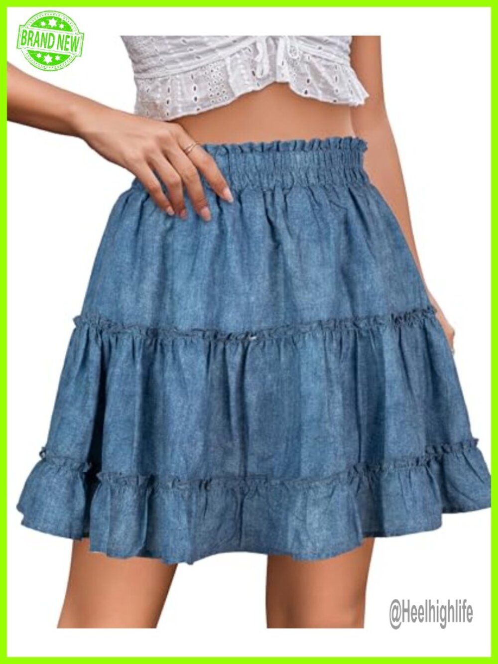 High Waist Ruffle Mini Skirt Flowy A-Line Cotton Blend Casual